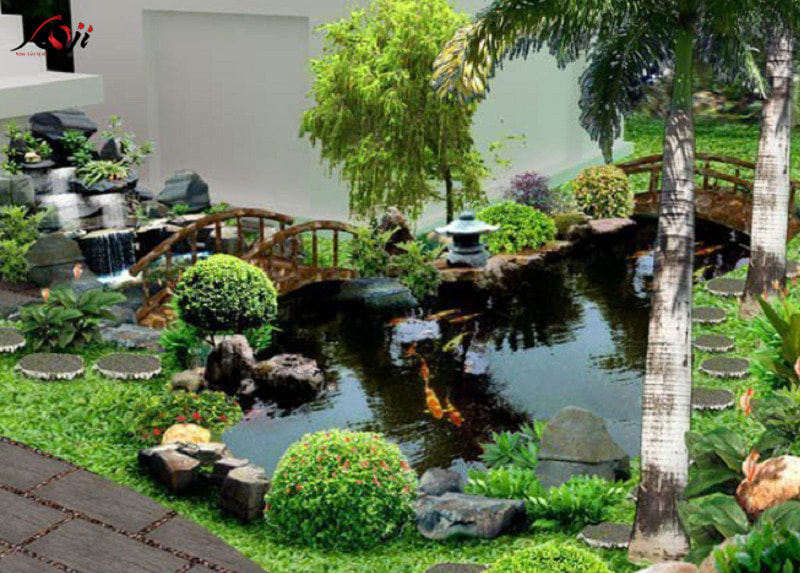 Tổng hợp các mẫu hồ cá koi hình bán nguyệt đẹp