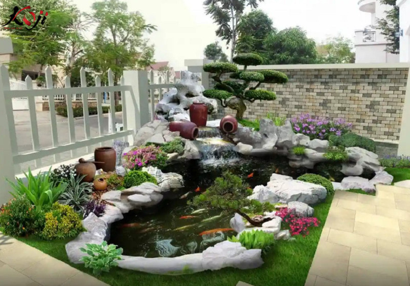 Tổng hợp các mẫu hồ cá koi hình bán nguyệt đẹp