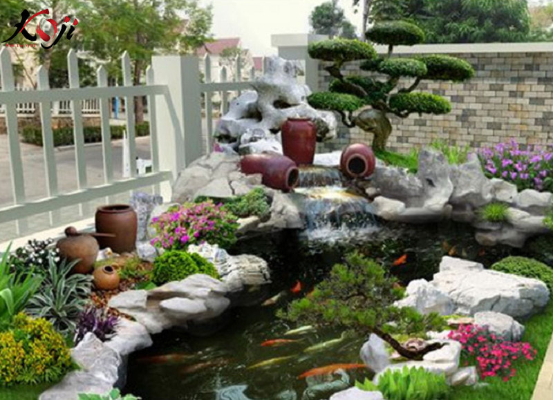 Mẫu hồ cá kết hợp với hòn non bộ 