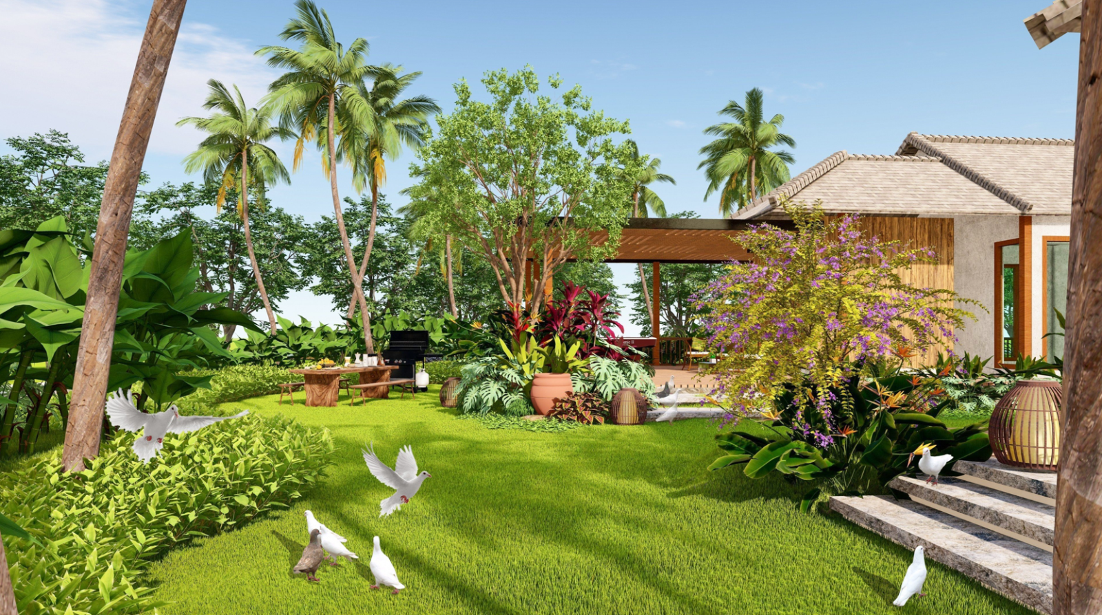 Một sân vườn nông thôn được thiết kế hợp lý sẽ giúp cải thiện cảnh quan sân vườn nông thôn