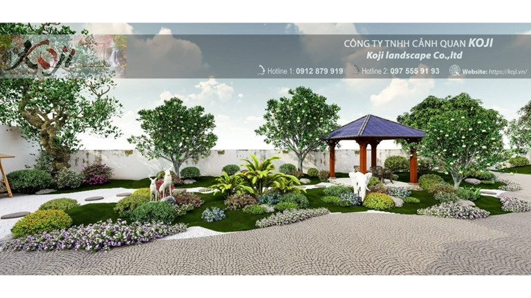 Thiết kế sân vườn lý tưởng cho ngoại cảnh biệt thự-Thanh Oai