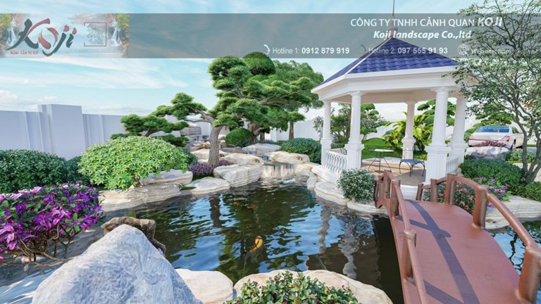 Mẫu sân vườn hồ Koi đẳng cấp cho biệt thự tại Phú Thọ