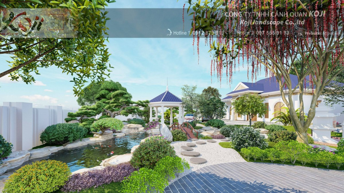 Sân vườn hồ Koi tinh tế đẳng cấp cho biệt thự - Phú Thọ