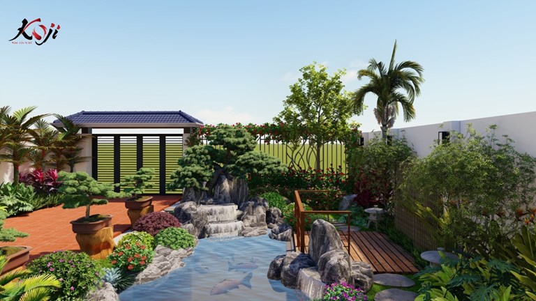 Mẫu thiết kế sân vườn tiền cảnh cực ấn tượng của chủ nhà Quảng Ninh