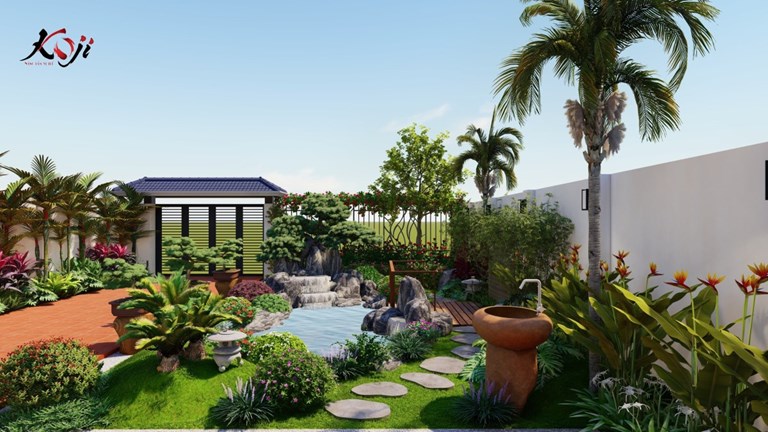 Mẫu thiết kế sân vườn tiền cảnh cực ấn tượng của chủ nhà Quảng Ninh