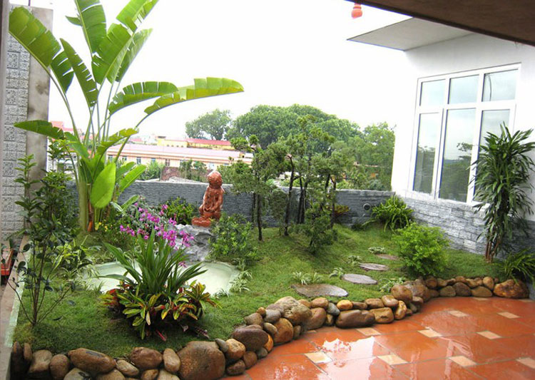 mẫu sân vườn kết hợp hồ mini