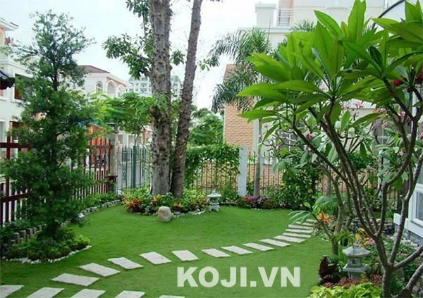Sân vườn biệt thự kết hợp thảm cỏ xanh