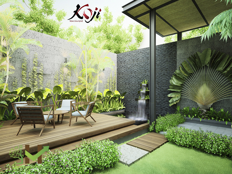 thiết kế sân vườn kết hợp nhiều tiểu cảnh khác nhau