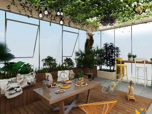 Thiết kế 3D làm sân vườn tầng thượng tiết kiệm