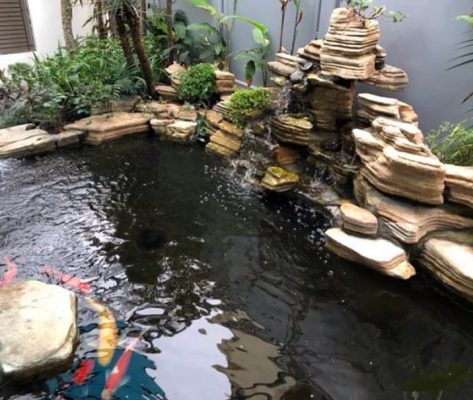 Kết hợp trang trí hòn non bộ ngoài trời