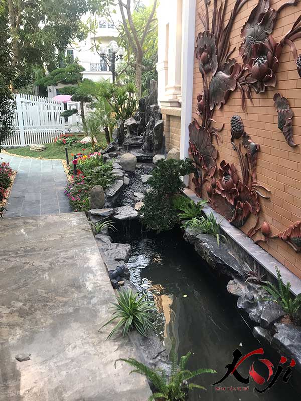 Hồ cá koi sân vườn bên hông nhà